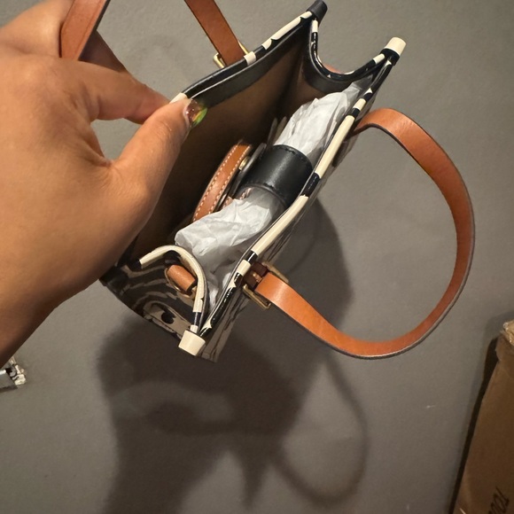 Tory Burch Black and Cream two sided Tote with Brown Handle Bag - Picture 5 of 6